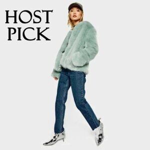 NWOT Bershka pastel baby blue faux fur jacket, XS